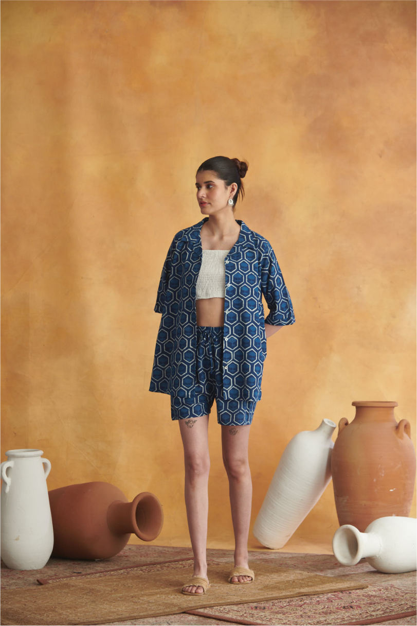 Inayat Lounge Set - Indigo & white