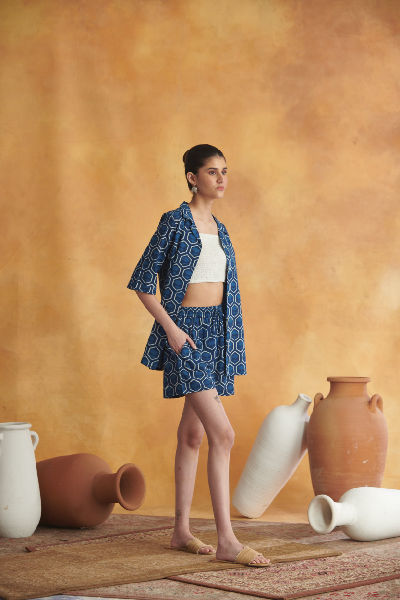 Inayat Lounge Set - Indigo & white