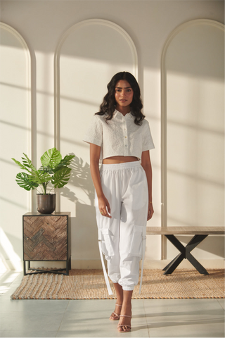 Tenaya Co-Ord Set - White - Short Shirt - Cotton Pant