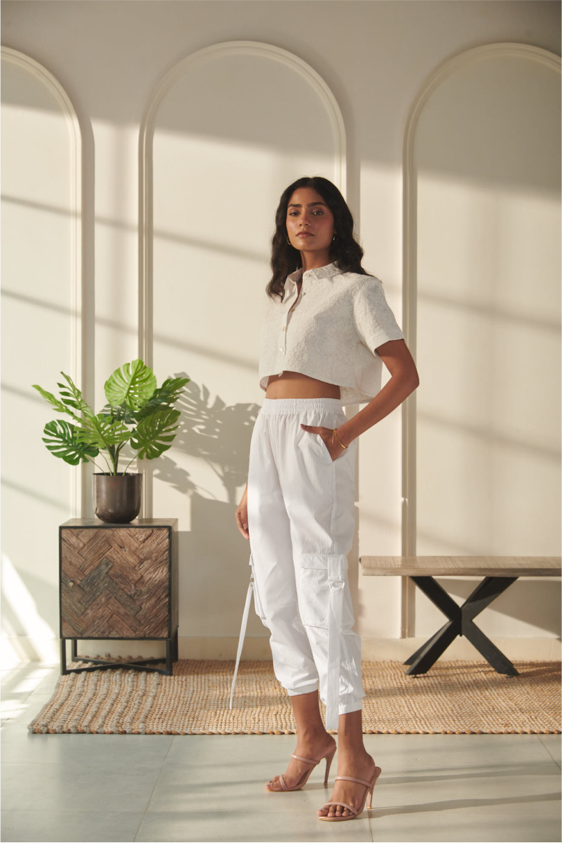 Tenaya Co-Ord Set - White - Short Shirt - Cotton Pant