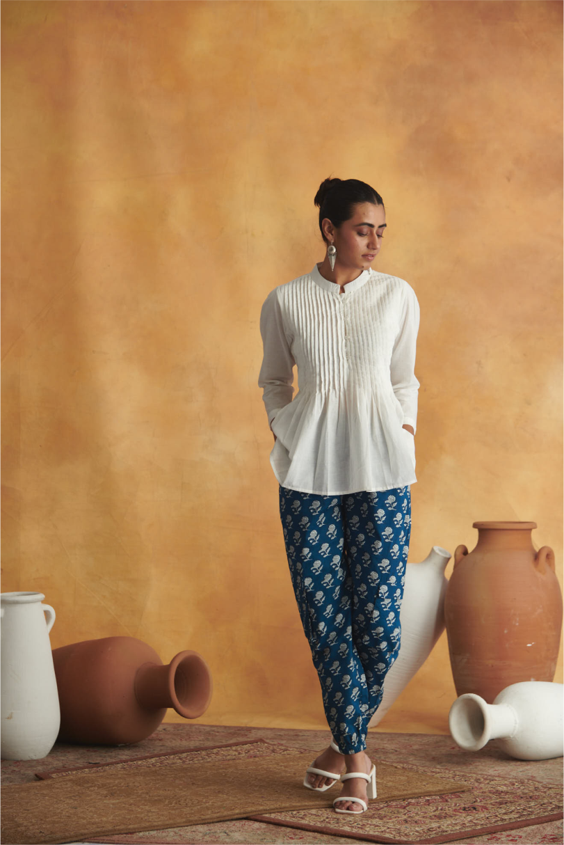 Kimaya Co-Ord Set - White & Blue