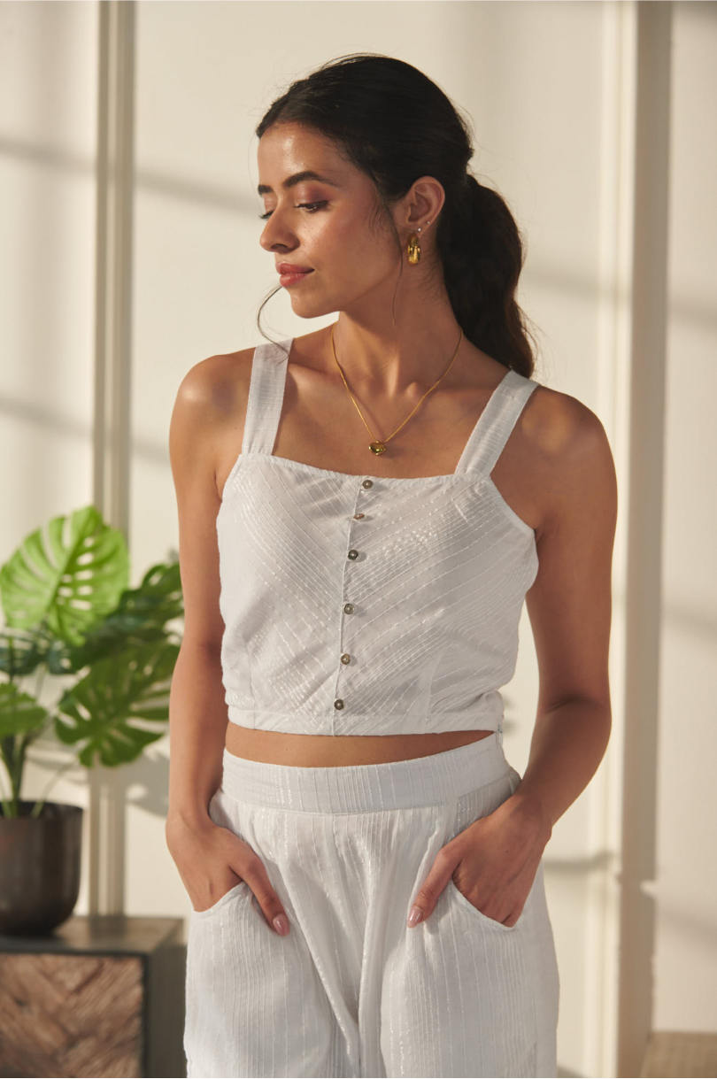 Tenaya Co-Ord Set - White - Short Top - Cotton Pant