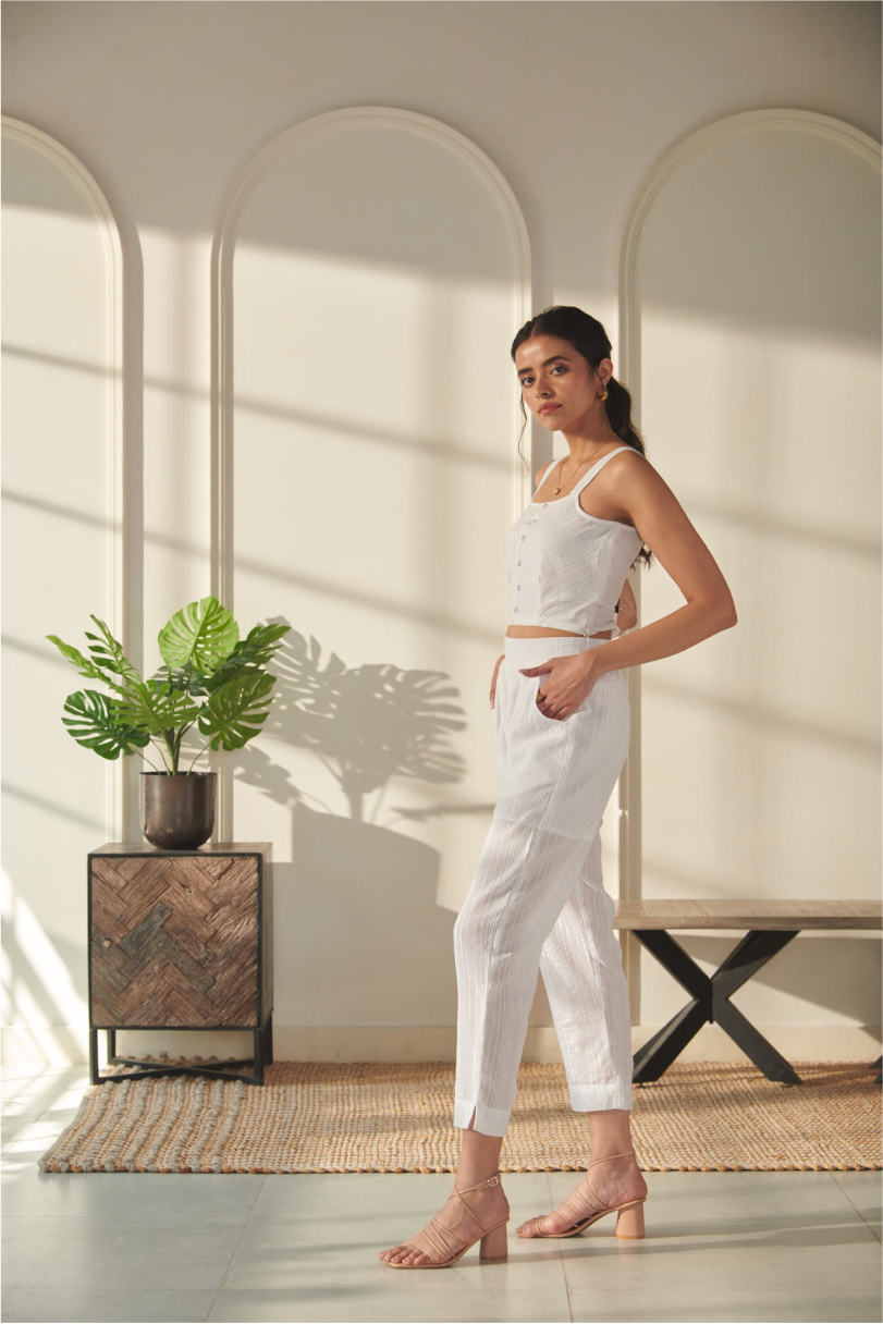 Tenaya Co-Ord Set - White - Short Top - Cotton Pant