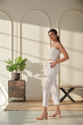 Tenaya Co-Ord Set - White - Short Top - Cotton Pant