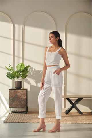Tenaya Co-Ord Set - White - Short Top - Cotton Pant