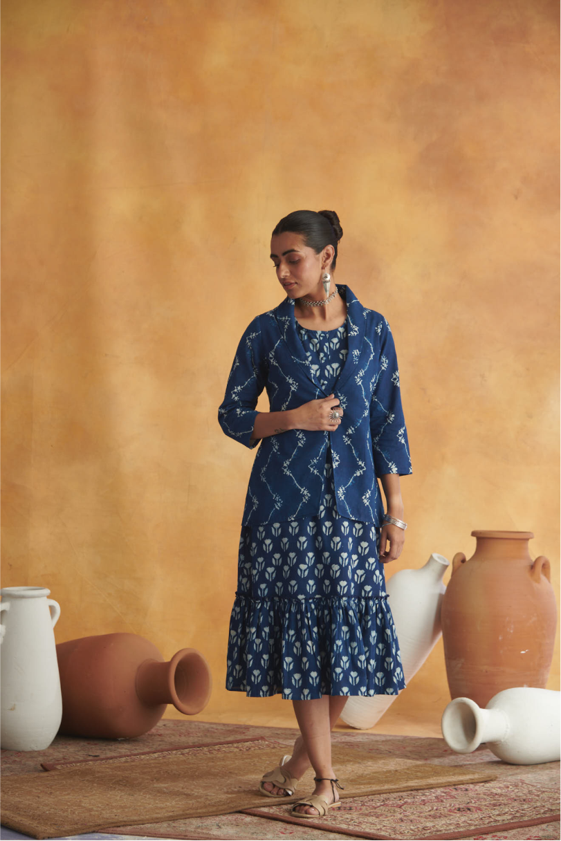 Navya Dress with Jacket - Indigo