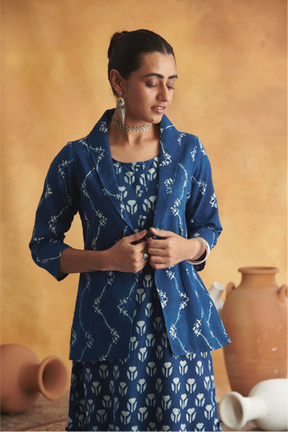 Navya Dress with Jacket - Indigo