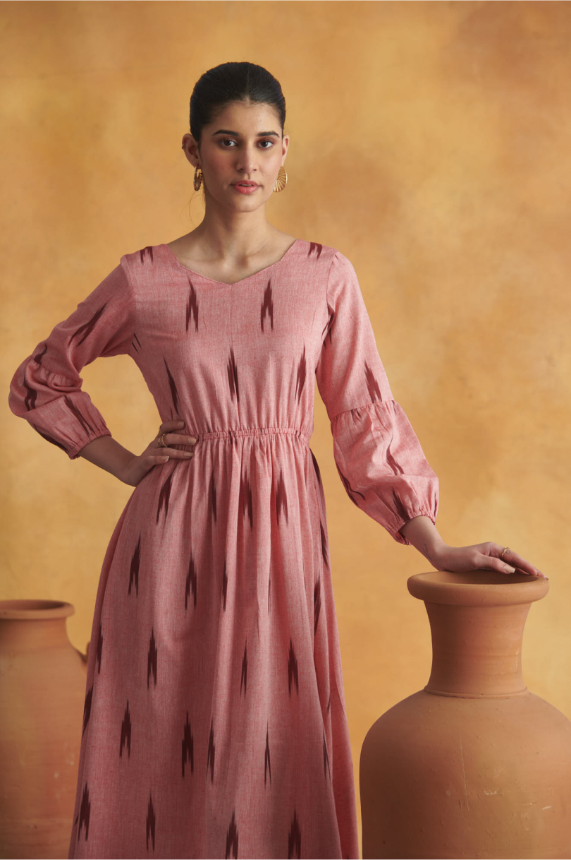 Navya Dress - Peach & Maroon