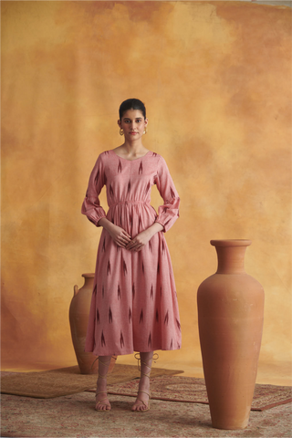 Navya Dress - Peach & Maroon