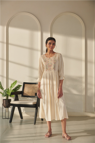 Kashvi Emroidered Dress - Cream