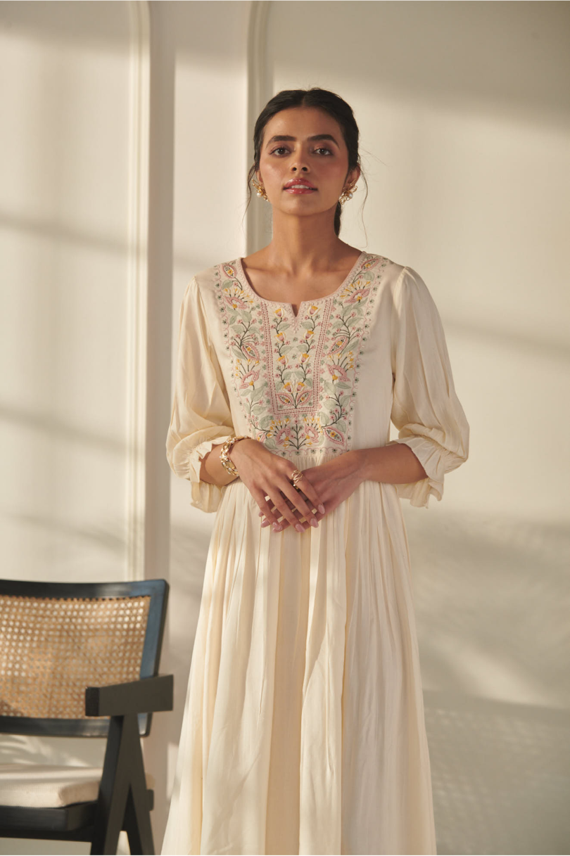 Kashvi Emroidered Dress - Cream