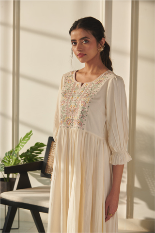 Kashvi Emroidered Dress - Cream