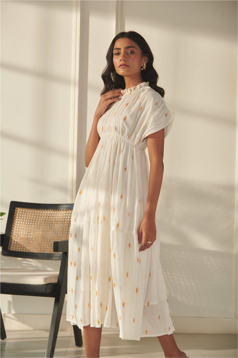 Navya Ikat Dress - Off White