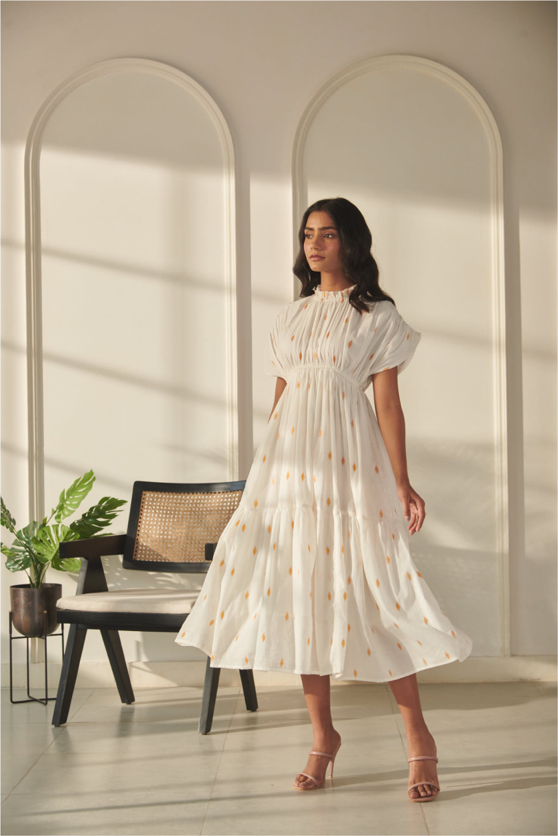 Navya Ikat Dress - Off White