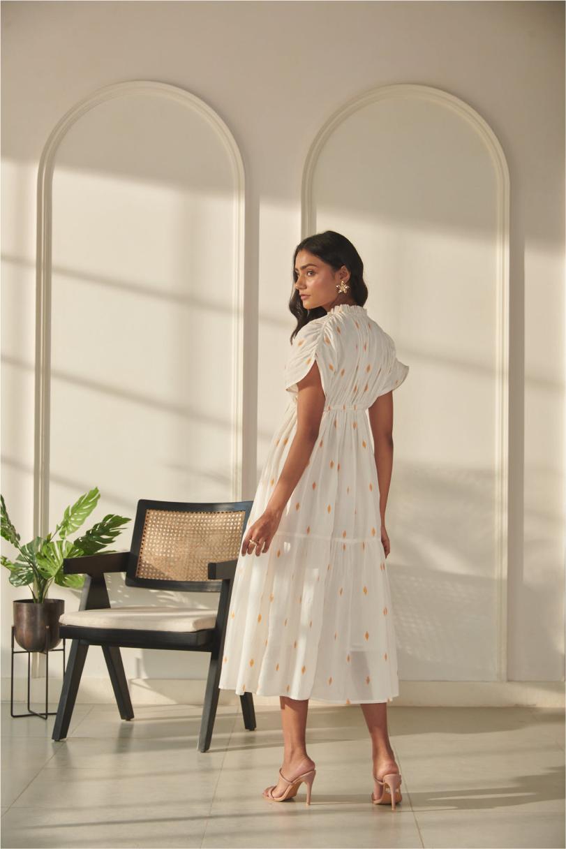 Navya Ikat Dress - Off White