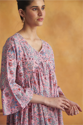 Nehmat Oversized Kurta Dress - Pink