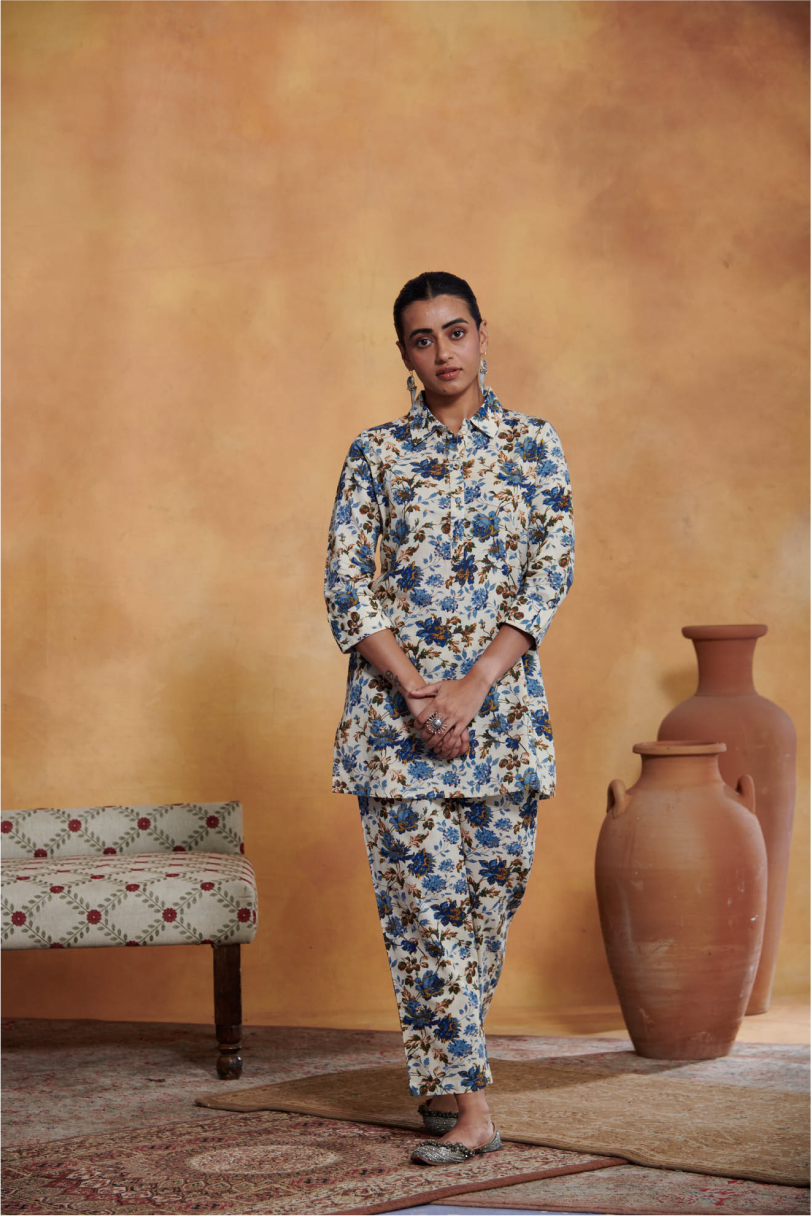 Renee Lounge Set - Beige & Blue