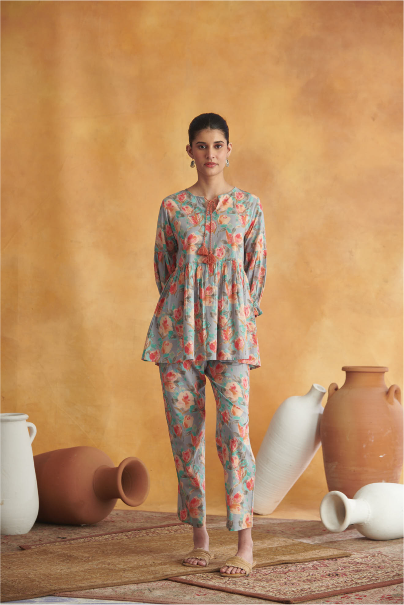 Renee Lounge Set - Grey & Peach