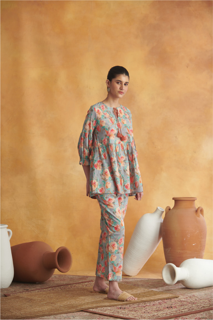 Renee Lounge Set - Grey & Peach