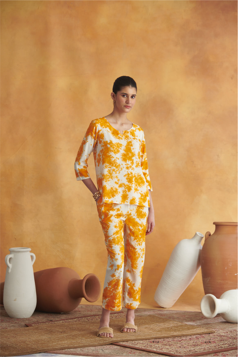 Rhea Lounge Set - Orange & Off White Tie Dye