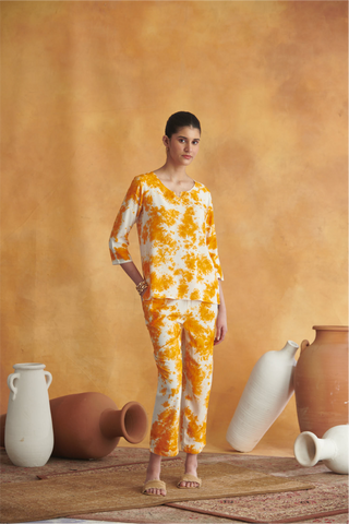 Rhea Lounge Set - Orange & Off White Tie Dye