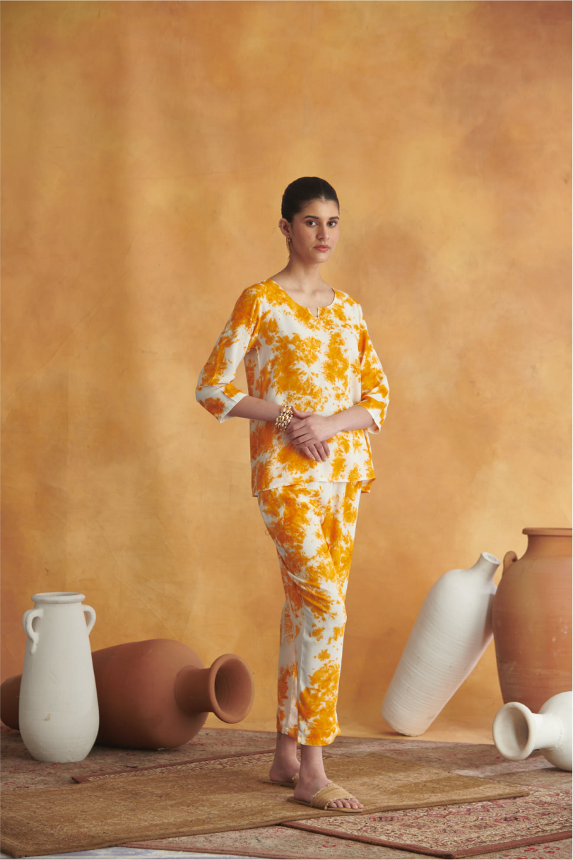 Rhea Lounge Set - Orange & Off White Tie Dye