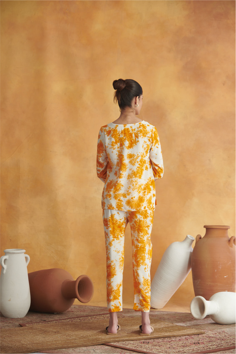 Rhea Lounge Set - Orange & Off White Tie Dye