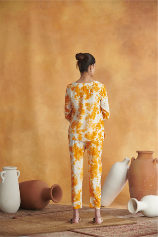 Rhea Lounge Set - Orange & Off White Tie Dye