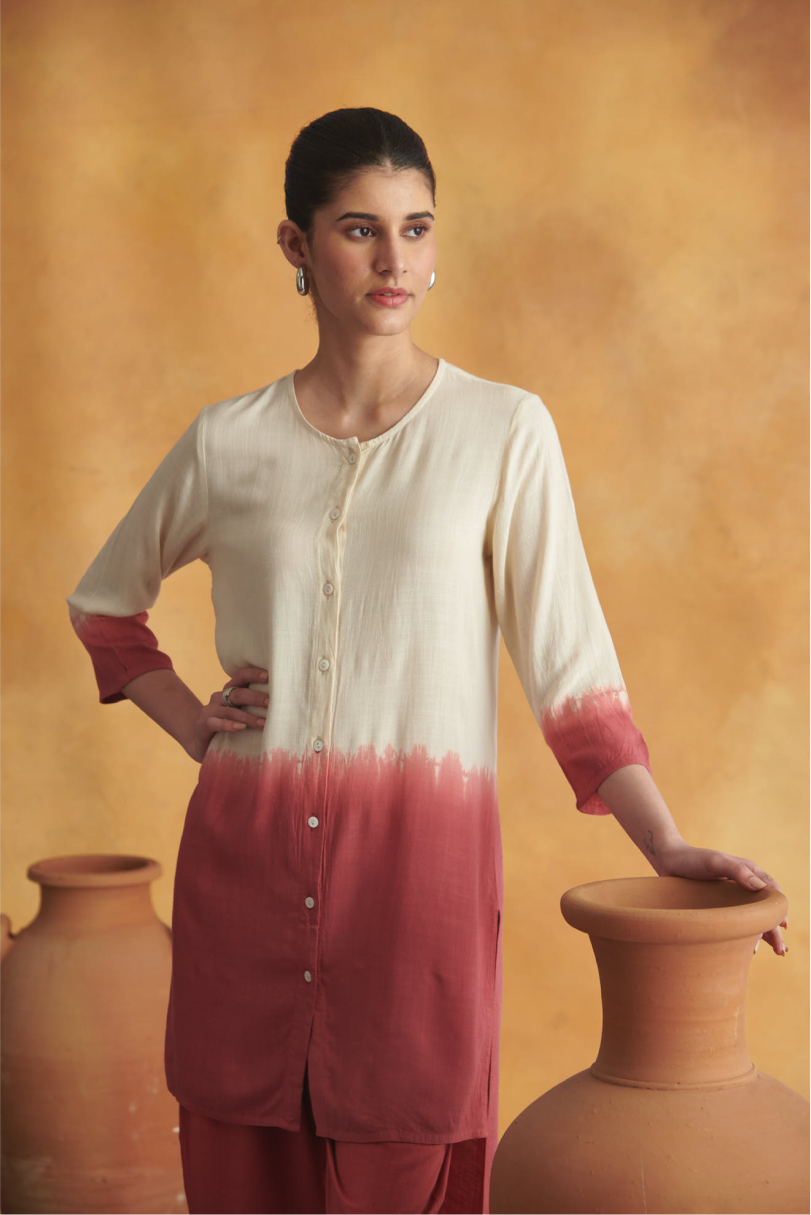 Rhea Lounge Set - Cream & Maroon Tie Dye