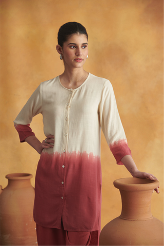 Rhea Lounge Set - Cream & Maroon Tie Dye
