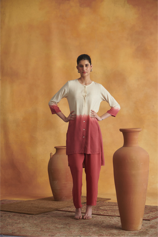 Rhea Lounge Set - Cream & Maroon Tie Dye