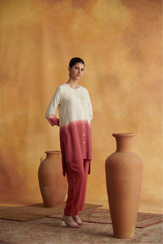Rhea Lounge Set - Cream & Maroon Tie Dye