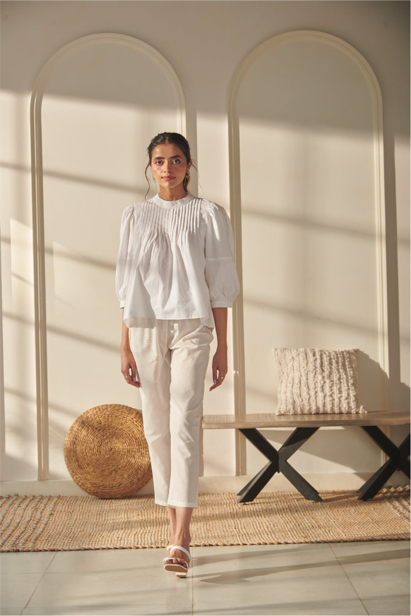 Eshana Top - White - Poplin Top - Puffed Sleeve