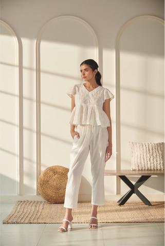 Eshana Top - Off White - V Neck