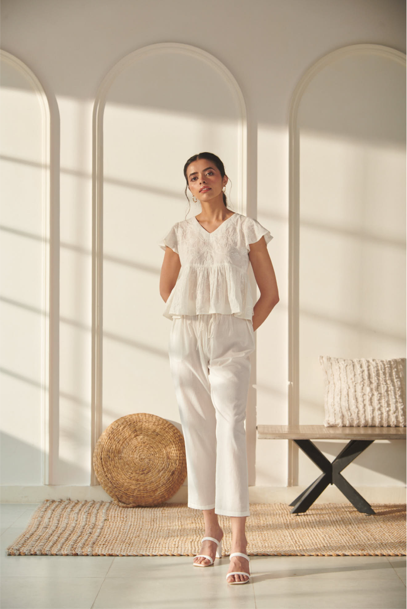 Eshana Top - Off White - V Neck