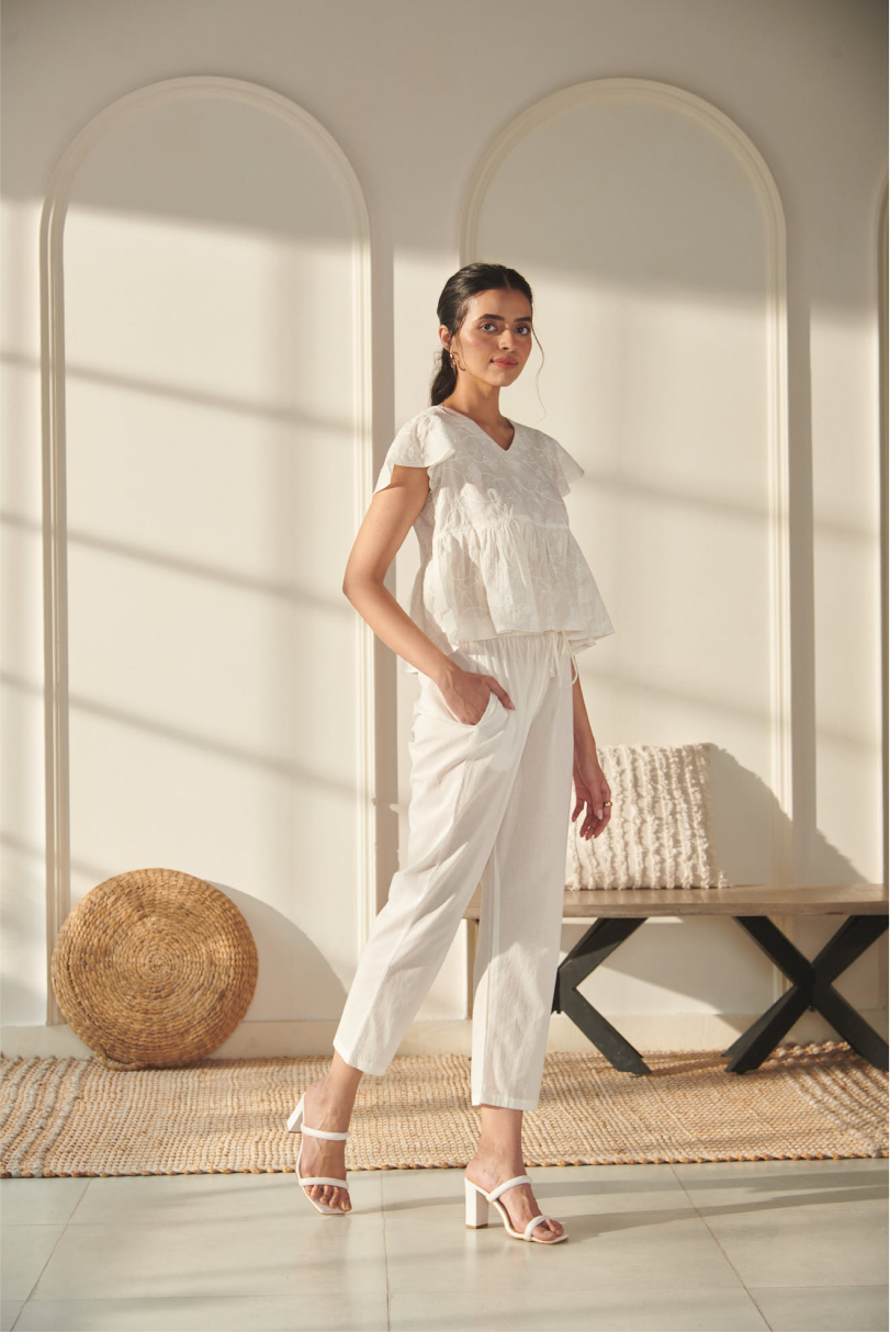 Eshana Top - Off White - V Neck